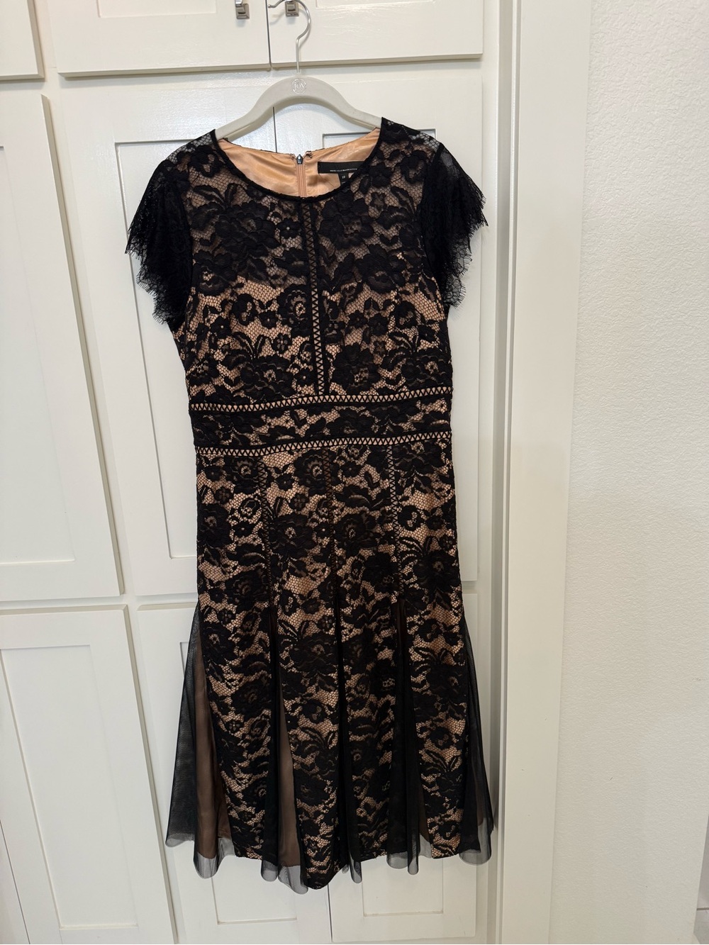White House Black Market Black Lace Dress with Nude Lining